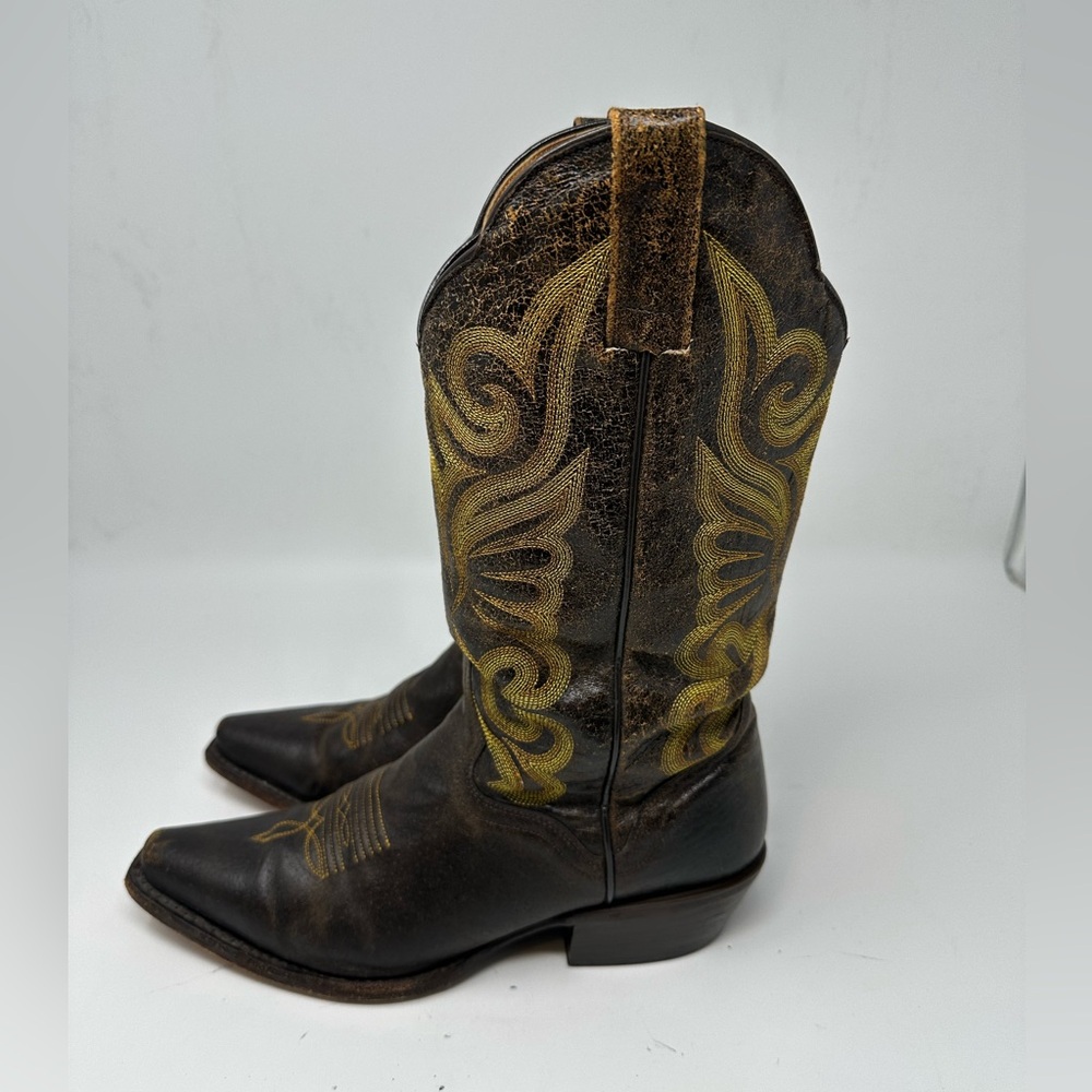 J.B. Dillion Reserve Dark Brown Fancy Stitch Cowboy Boots Women's 7.5B